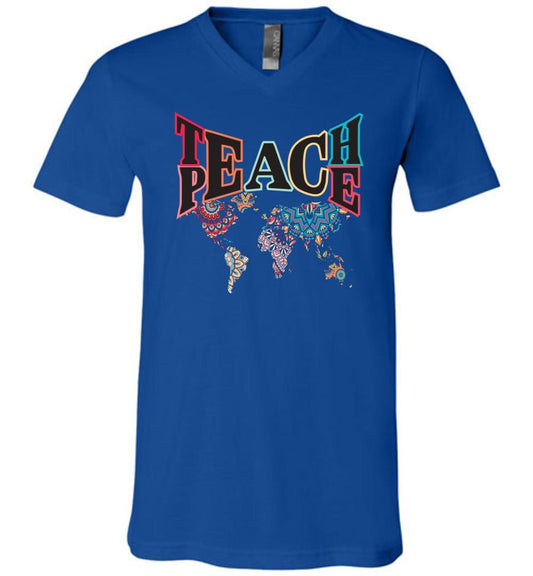 Teach Peace - Unisex Vneck Heyjude Shoppe True Royal S
