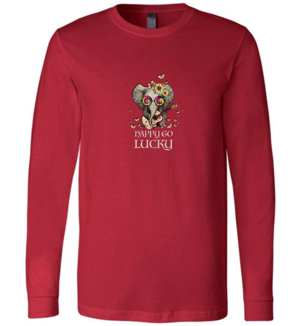 Elephant - Happy Go Lucky Youth T-Shirts Heyjude Shoppe Long Sleeve Tee Red Youth S