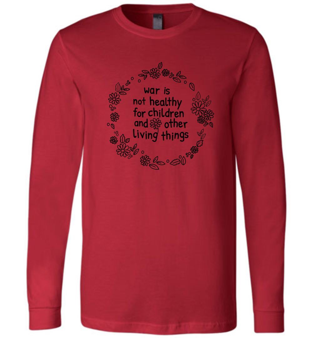 Anti War- Kids Youth T-Shirts Heyjude Shoppe Long Sleeve Tee Red Youth S