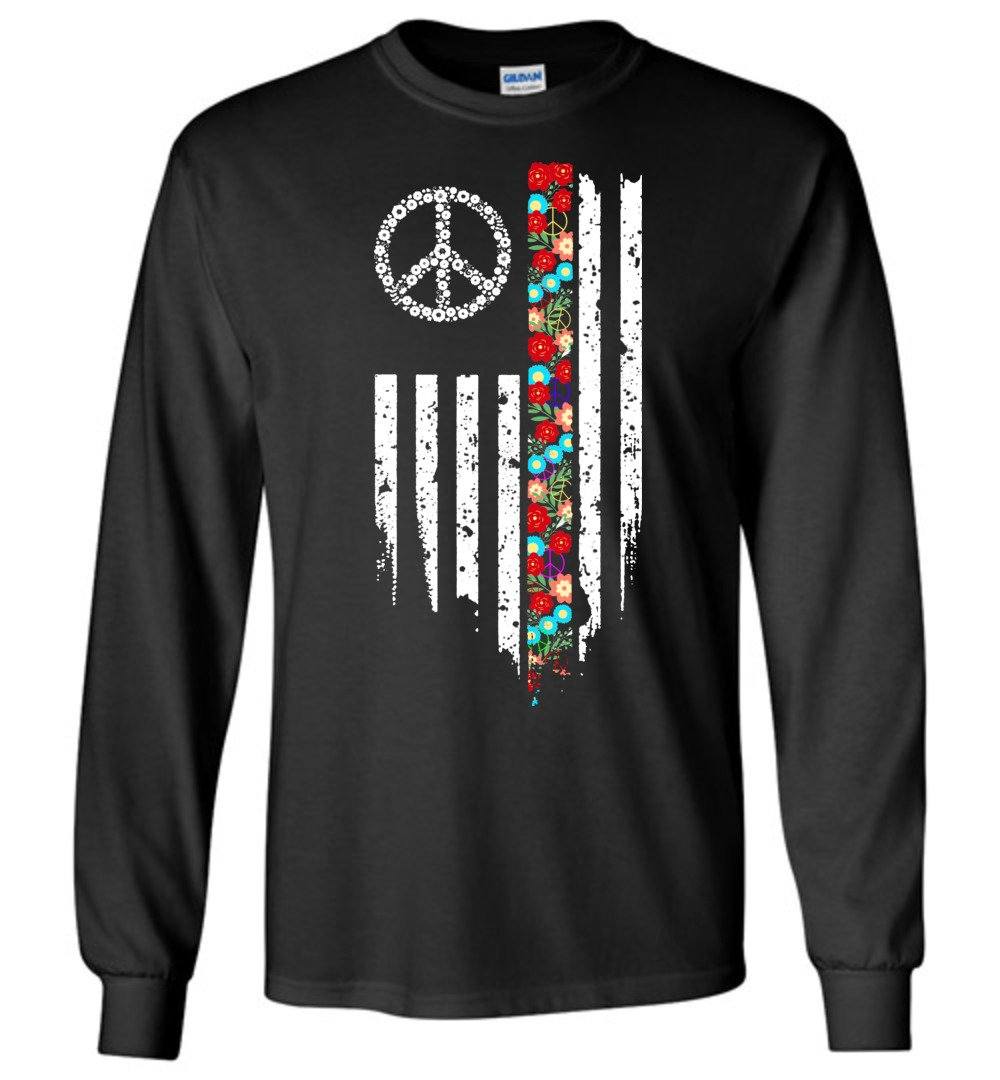 Peace Flower Flag Long Sleeve T-Shirts Heyjude Shoppe Black S