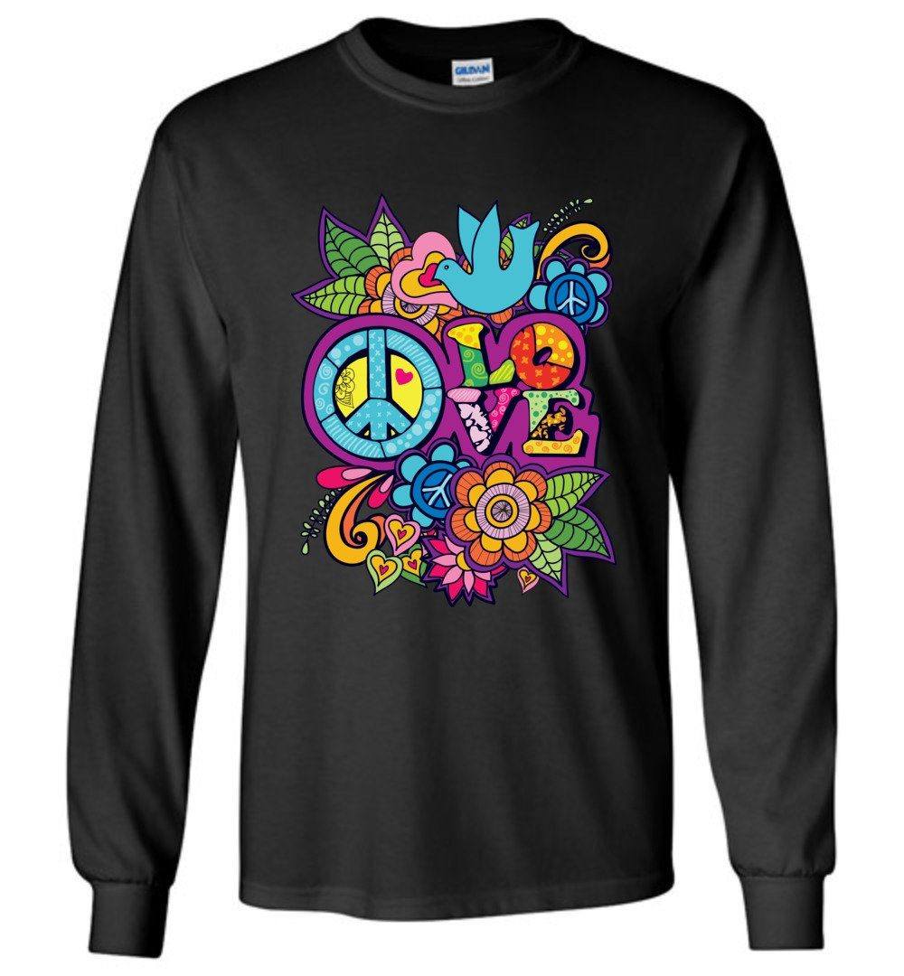 Peace Love Long Sleeve T-Shirts Heyjude Shoppe Black S