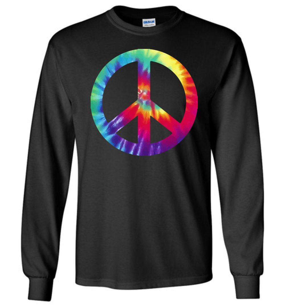 Tie Dye Peace Sign Long Sleeve T-Shirts Heyjude Shoppe Black S