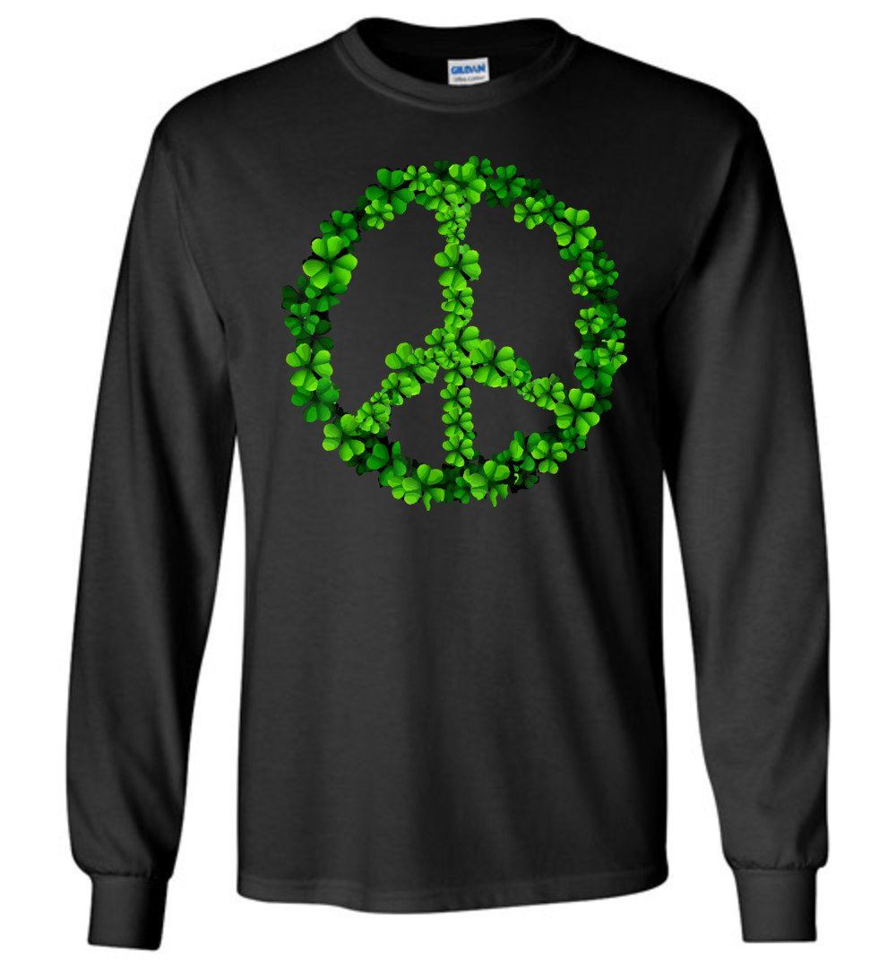 Shamrock Peace Sign Long Sleeve T-Shirts Heyjude Shoppe Black S
