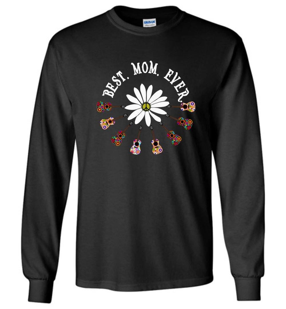 Best Mom Ever Daisy Flower T-shirts Heyjude Shoppe Long Sleeve Tee Black S