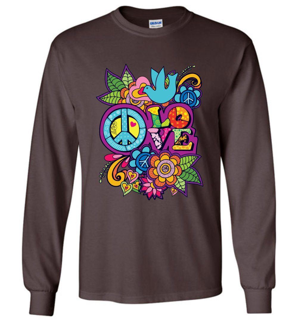 Peace Love Long Sleeve T-Shirts Heyjude Shoppe Dark Chocolate S