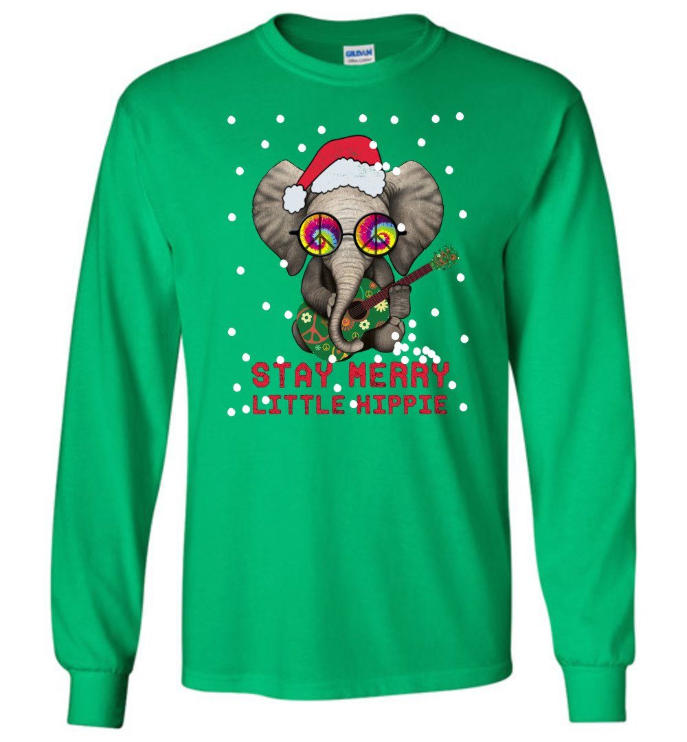 Little Hippie Elephant - 2020 Funny Holiday T-Shirts Heyjude Shoppe Long Sleeve Tee Irish Green S