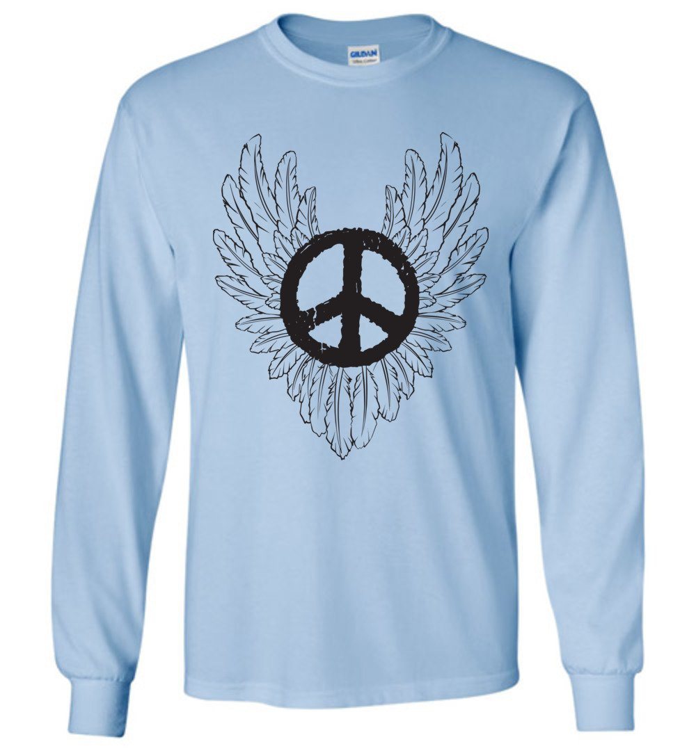 Peace Sign Wings Long Sleeve T-Shirts Heyjude Shoppe Light Blue S
