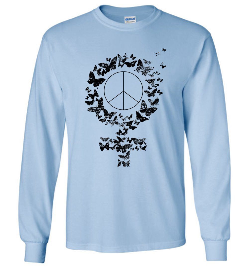 Peace Woman Long Sleeve T-Shirts Heyjude Shoppe Light Blue S
