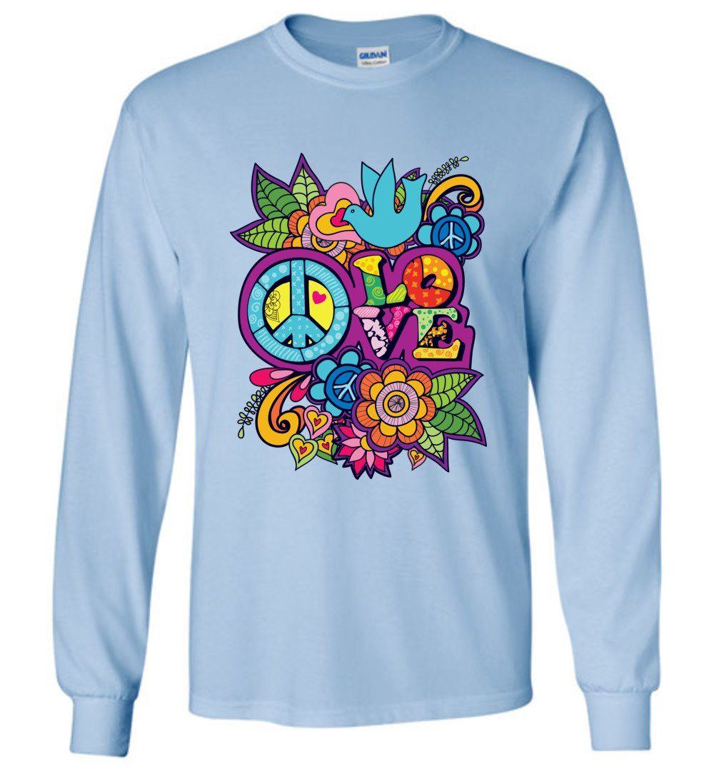 Peace Love Long Sleeve T-Shirts Heyjude Shoppe Light Blue S