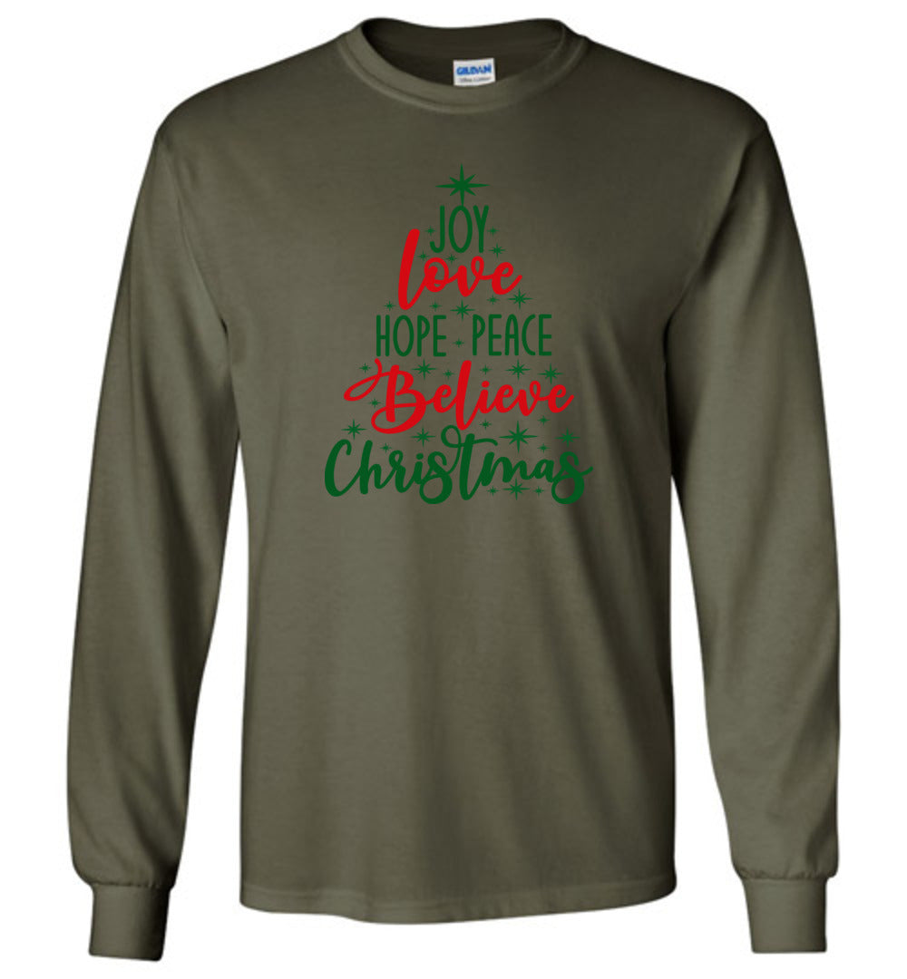 Peace Love Joy Christmas Tree- Long Sleeve T-Shirt