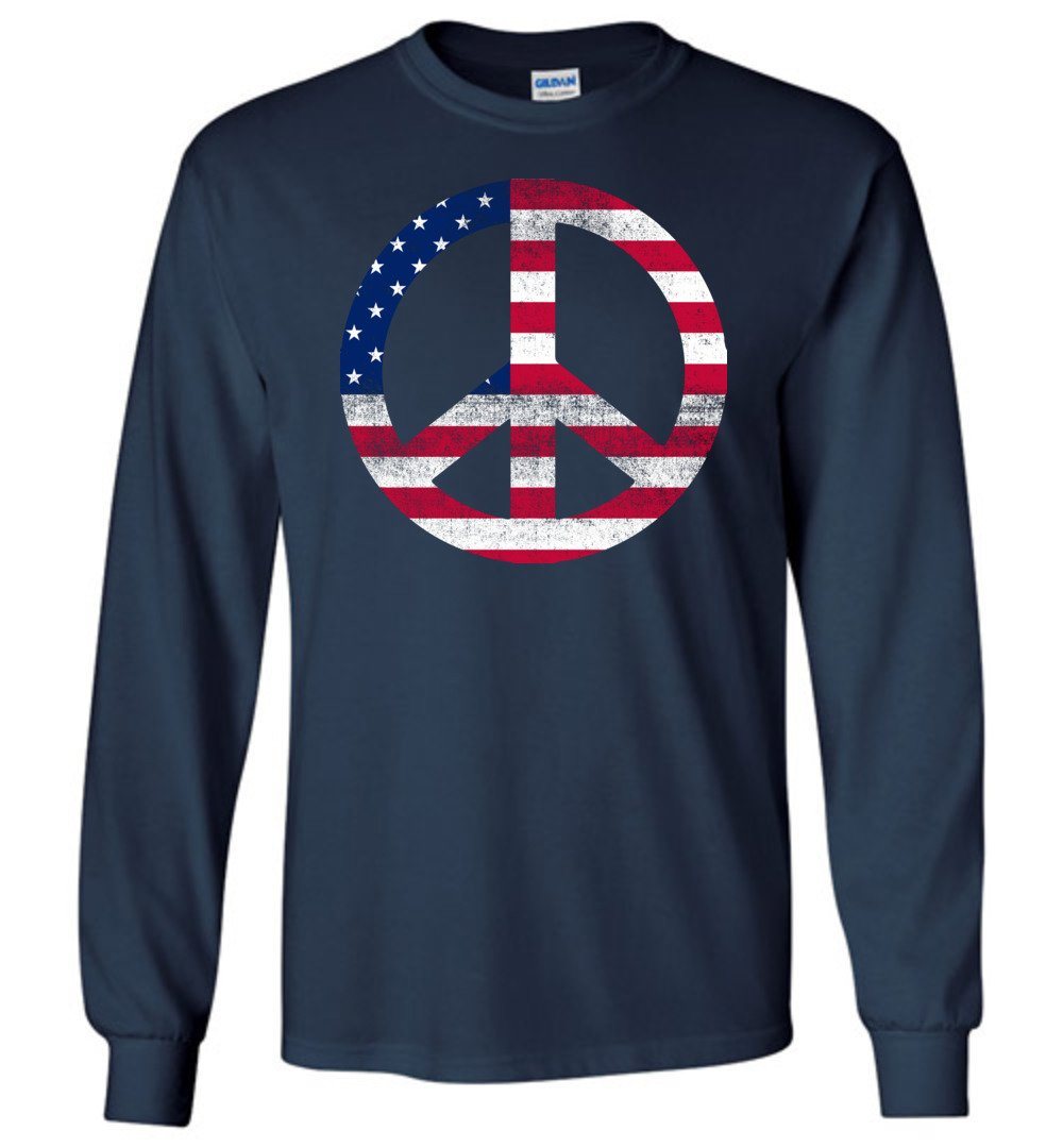American Peace Sign Long Sleeve T-Shirts Heyjude Shoppe Navy S