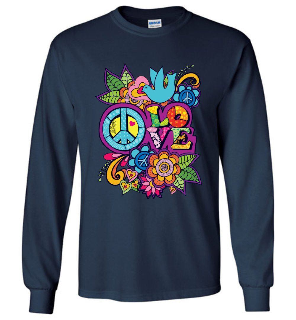 Peace Love Long Sleeve T-Shirts Heyjude Shoppe Navy S