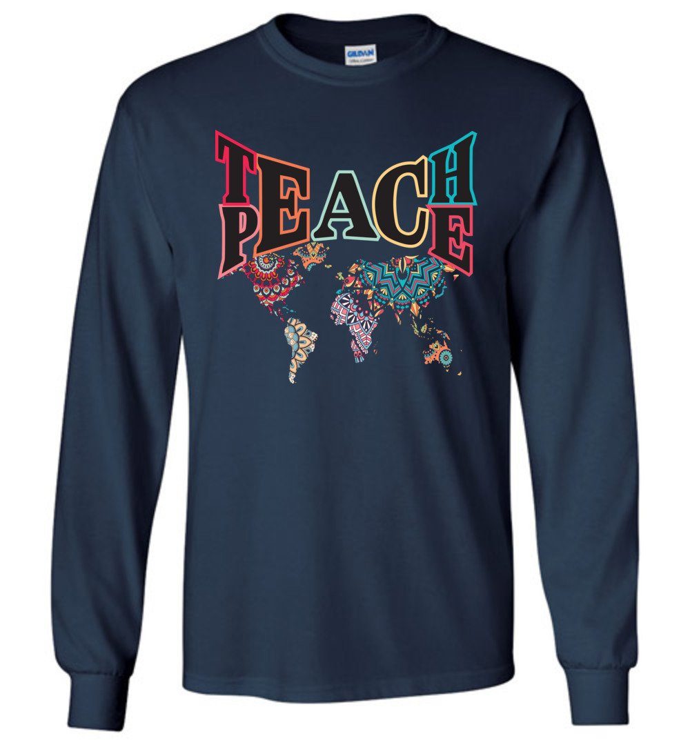 Teach Peace Long Sleeve T-Shirts Heyjude Shoppe Navy S