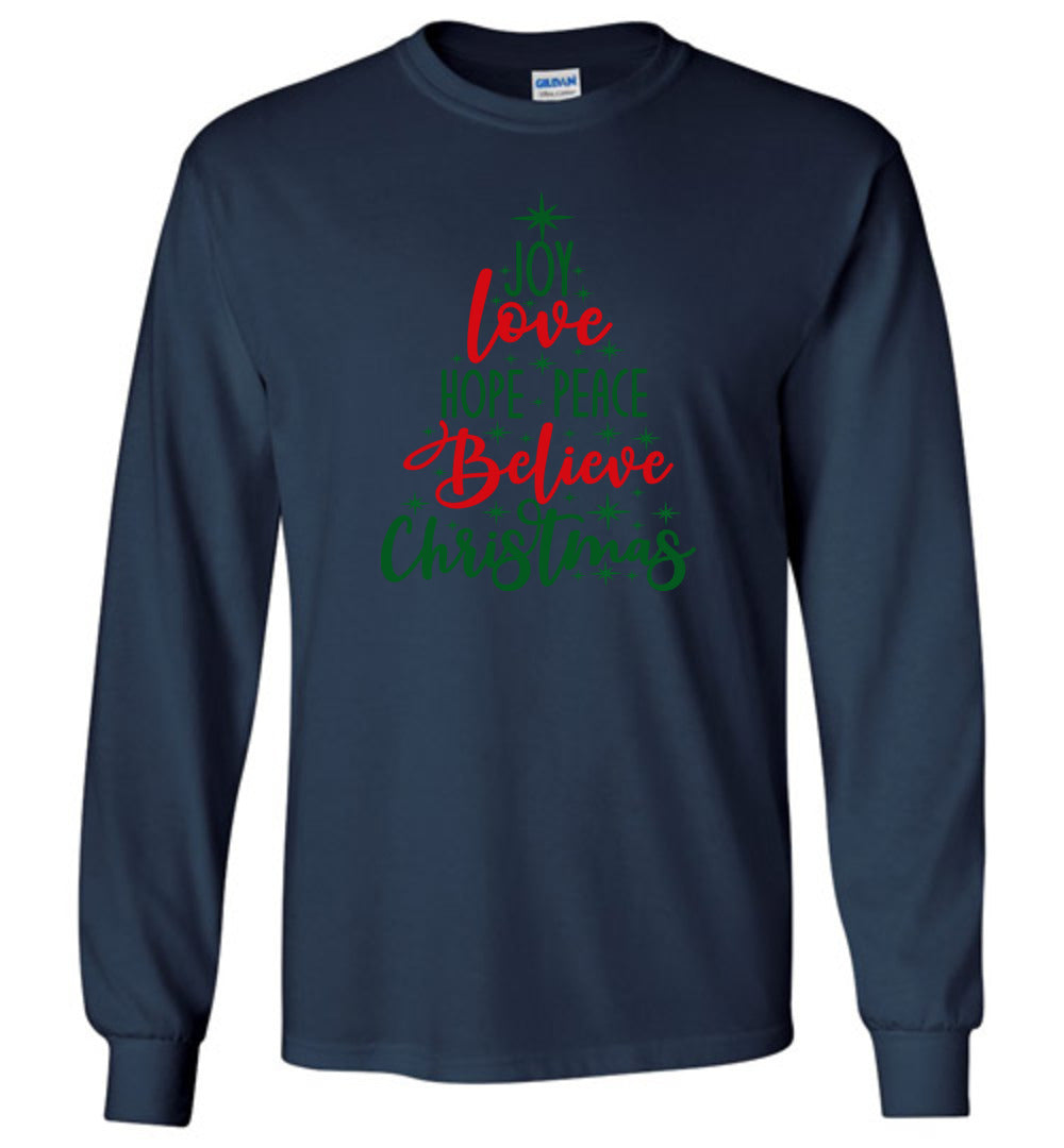 Peace Love Joy Christmas Tree- Long Sleeve T-Shirt
