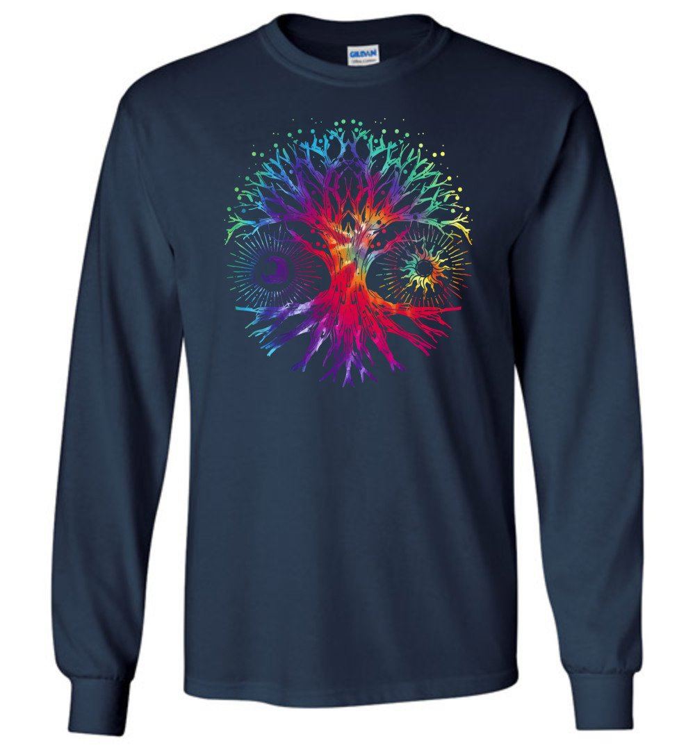 Tie Dye Tree Of Life Long Sleeve T-Shirts Heyjude Shoppe Navy S