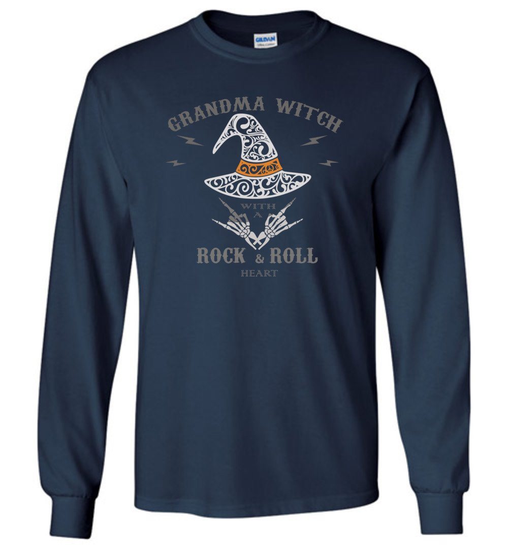 Grandma Witch - Rock n Roll Heart Long Sleeve T-Shirts Heyjude Shoppe Navy S