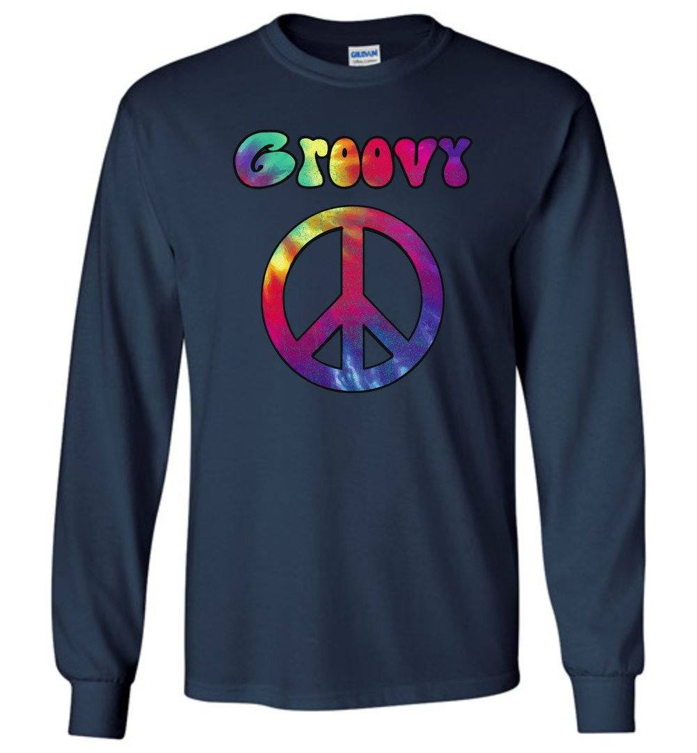 Groovy Peace Sign Long Sleeve T-Shirts Heyjude Shoppe Navy S