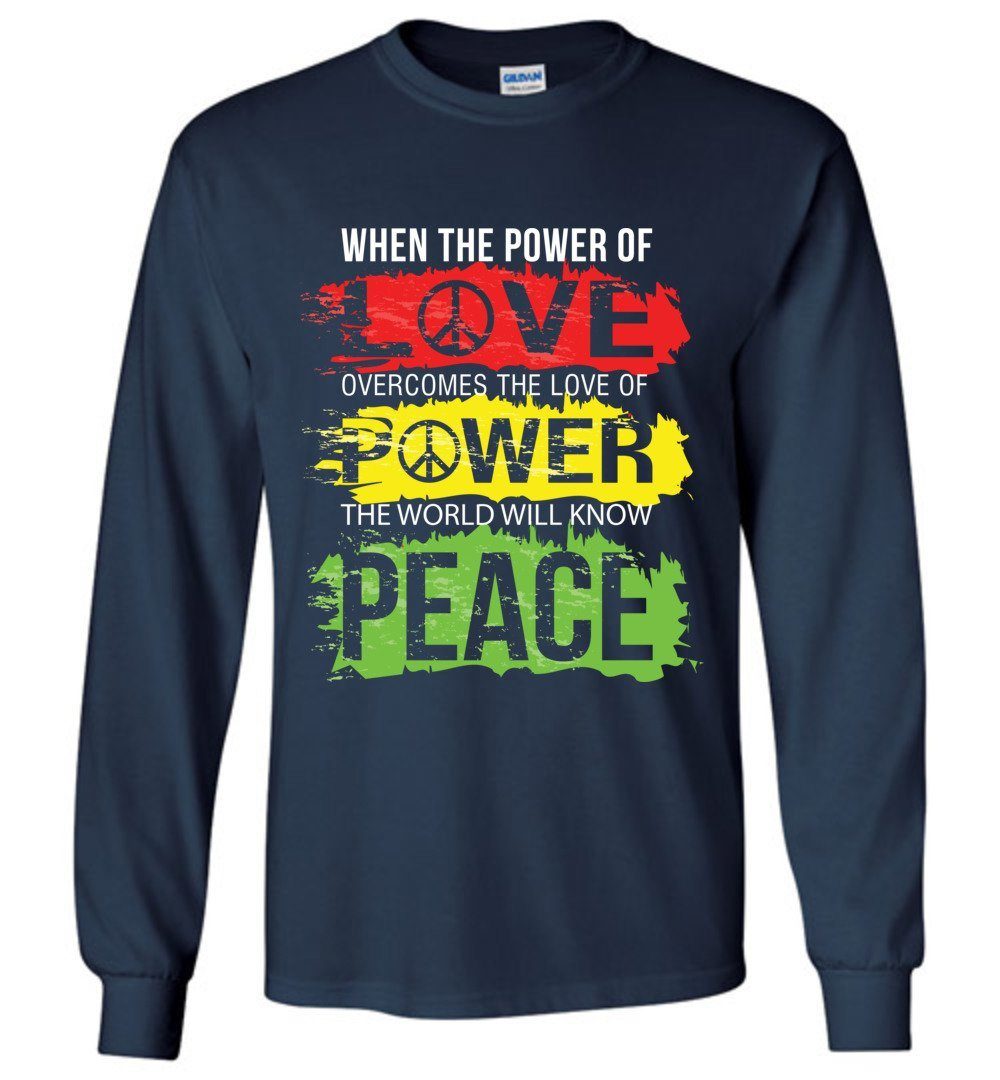 The World Will Know Peace Long Sleeve T-Shirts Heyjude Shoppe Navy S