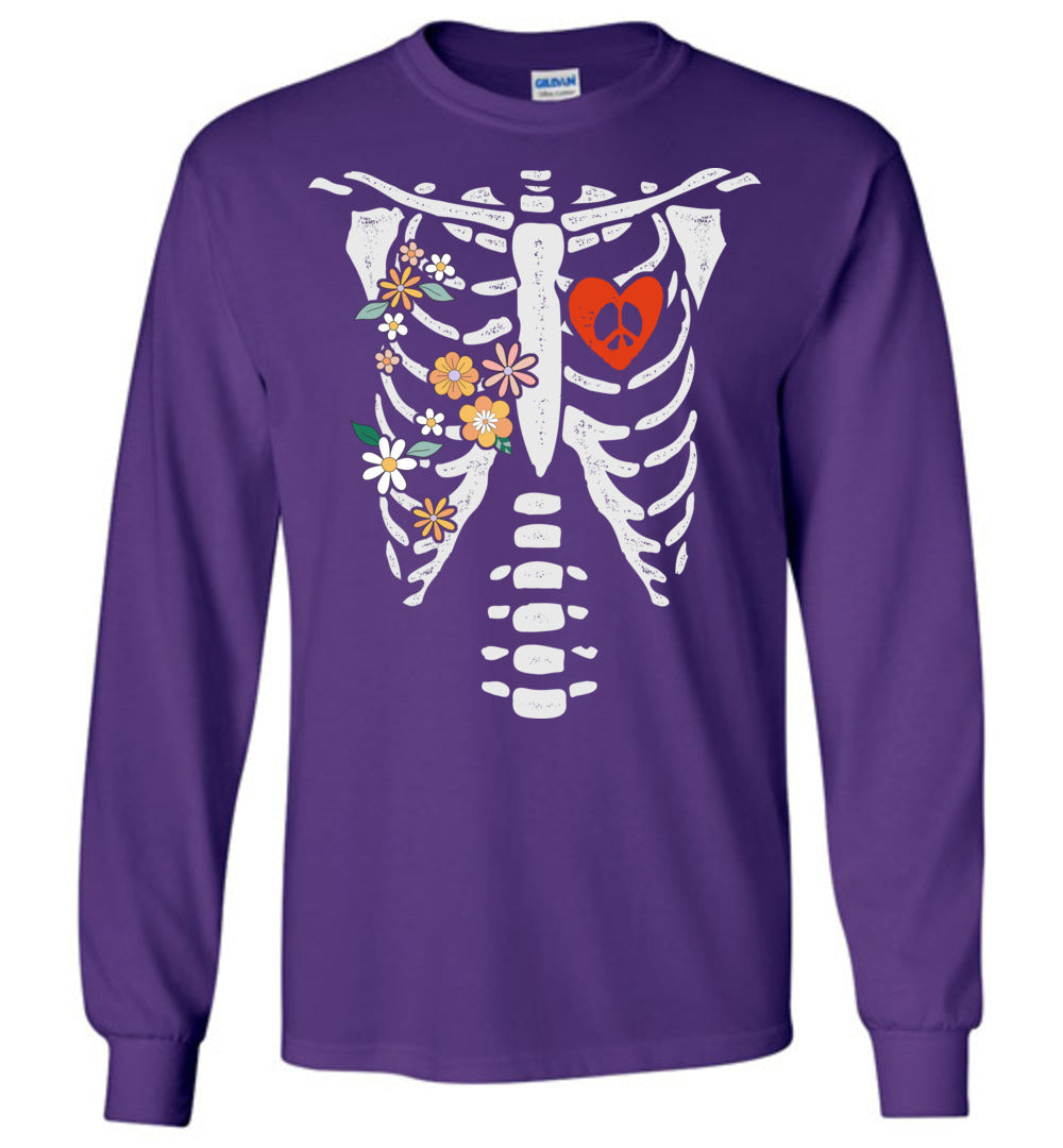 Peace, Love, Flowers Skeleton Long Sleeve T-Shirts