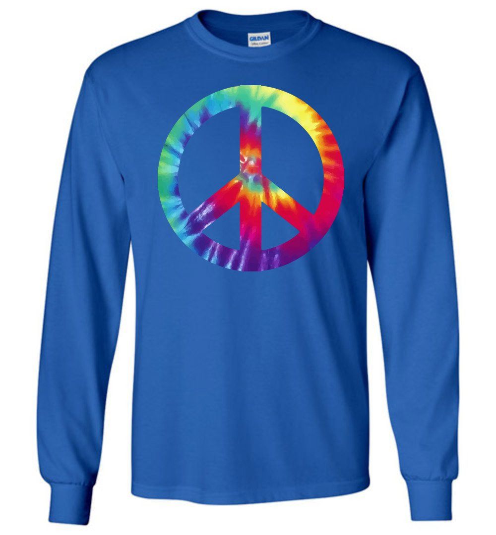 Tie Dye Peace Sign Long Sleeve T-Shirts Heyjude Shoppe Royal Blue S