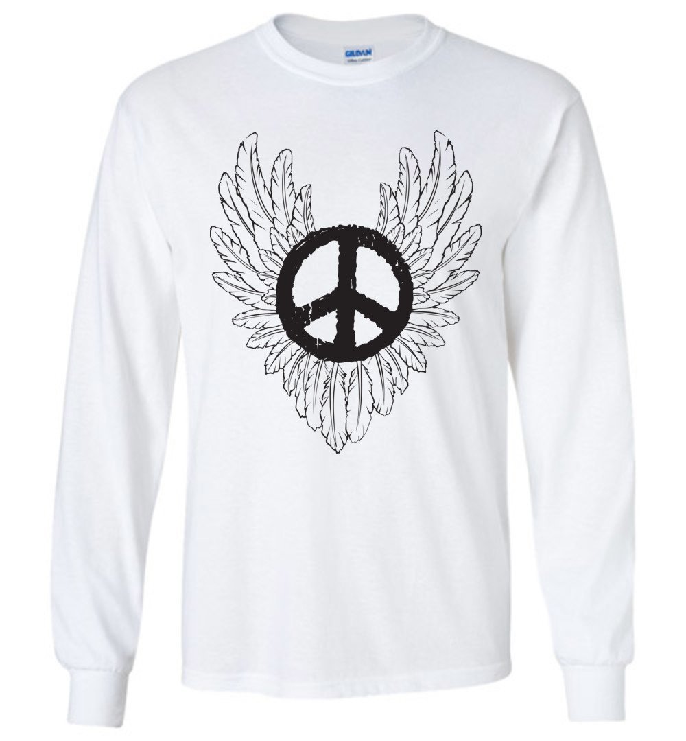 Peace Sign Wings Long Sleeve T-Shirts Heyjude Shoppe White S