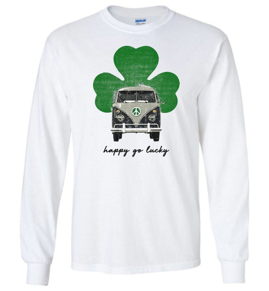 Hippie Van - Happy Go Lucky Long Sleeve T-Shirts Heyjude Shoppe White S