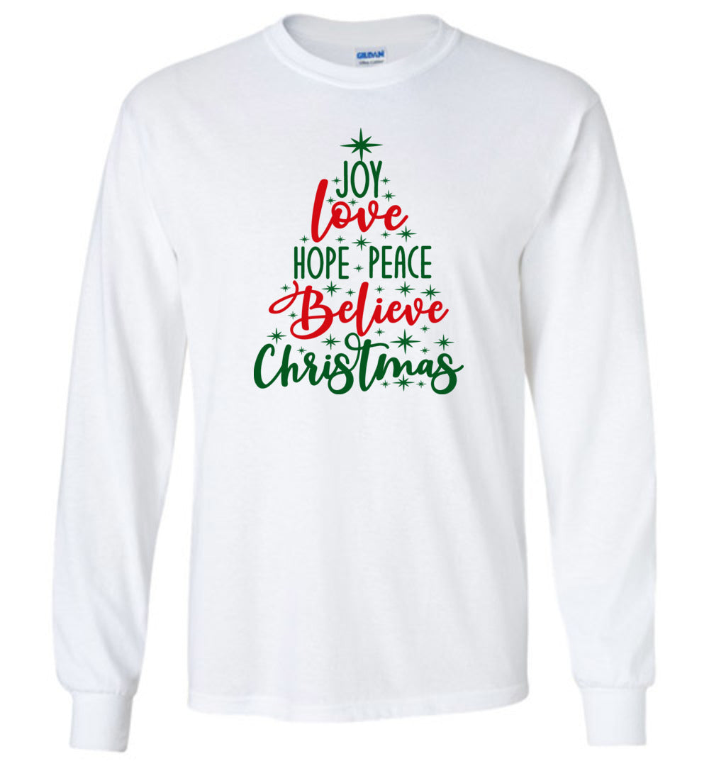 Peace Love Joy Christmas Tree- Long Sleeve T-Shirt