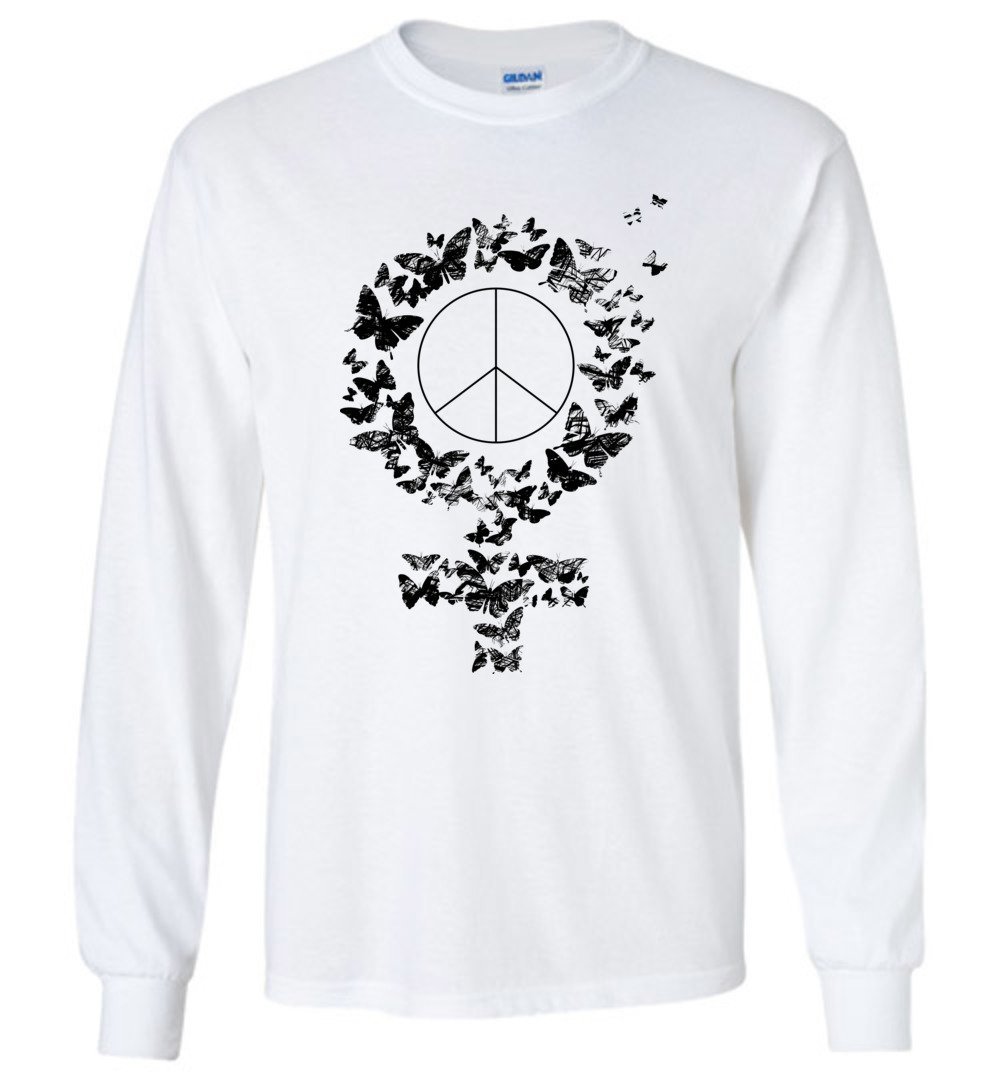 Peace Woman Long Sleeve T-Shirts Heyjude Shoppe White S