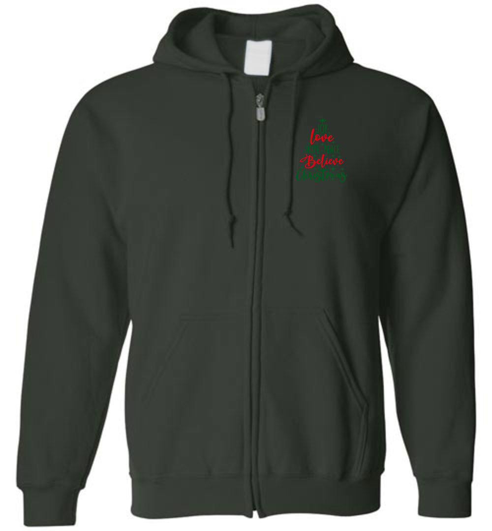 Peace Love Joy Christmas Tree - Zip Hoodie