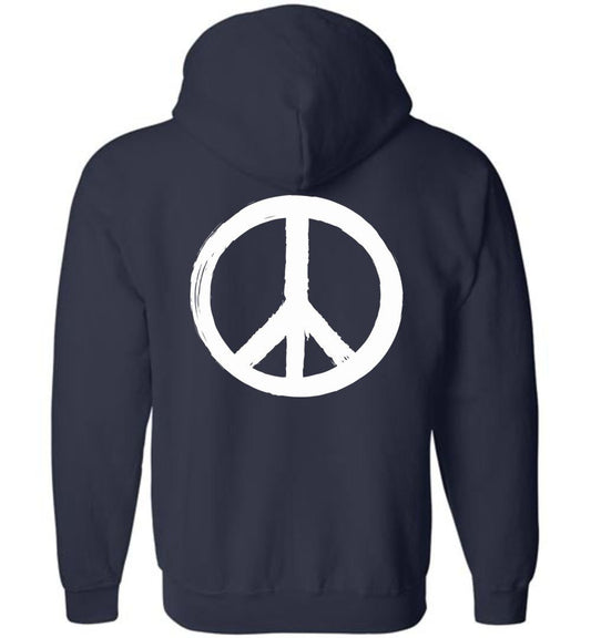 WHITE PEACE SIGN ZIP HOODIE Heyjude Shoppe Navy S