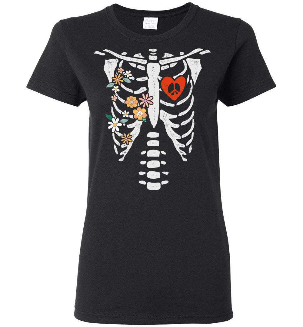 Peace, Love, Flowers Skeleton T-Shirts