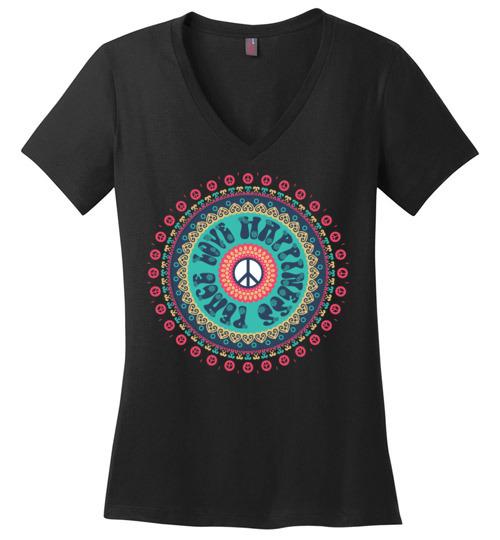 Peace Love Happiness Vneck Heyjude Shoppe Black XS