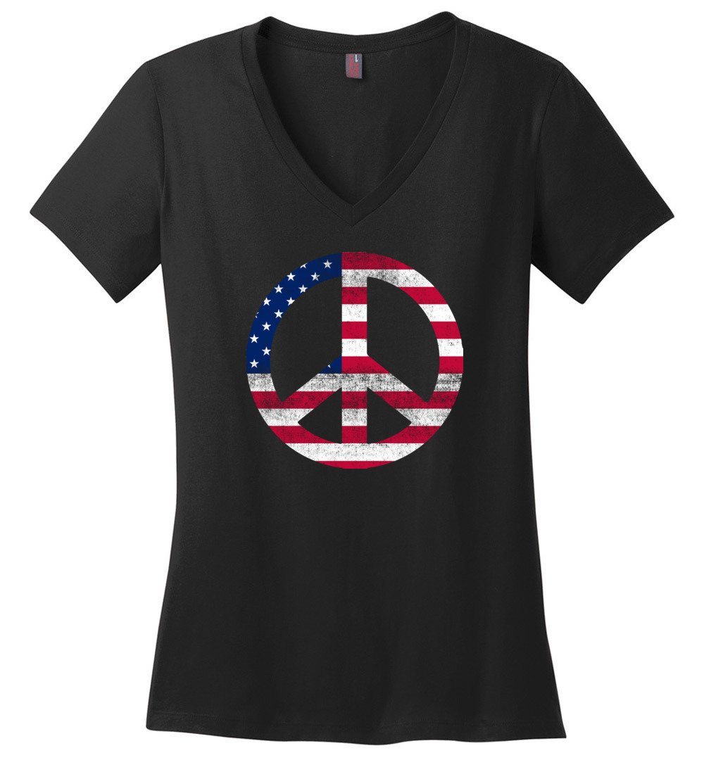American Peace Sign Vneck Heyjude Shoppe Black XS