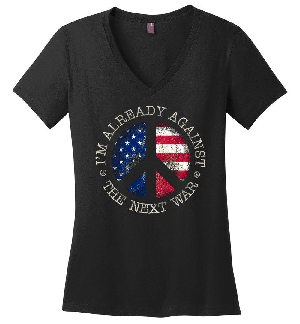 Against The Next War Vneck Heyjude Shoppe Black XS