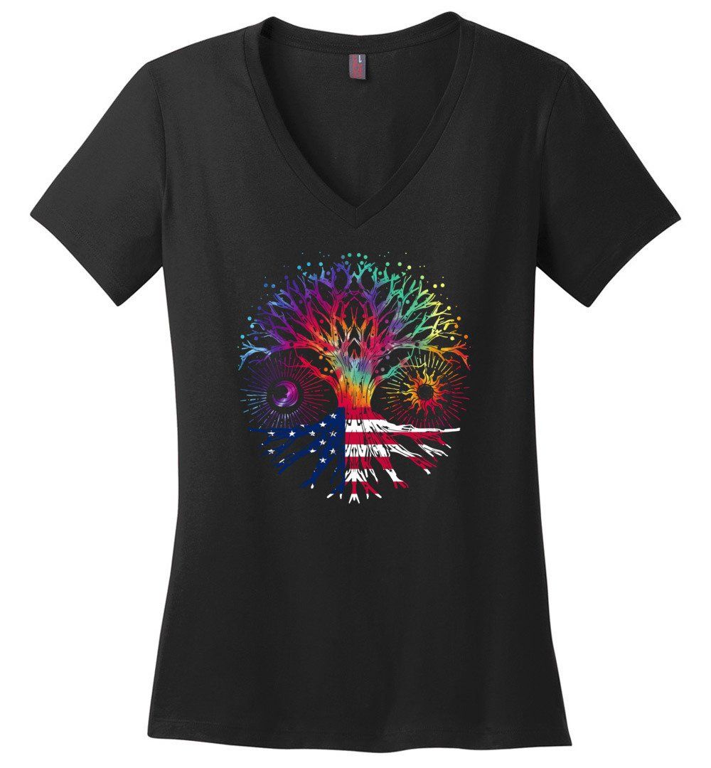 American Tie Dye Tree Of Life Vneck Heyjude Shoppe Black XS