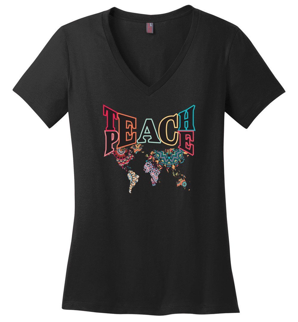 Teach Peace Vneck Heyjude Shoppe Black XS