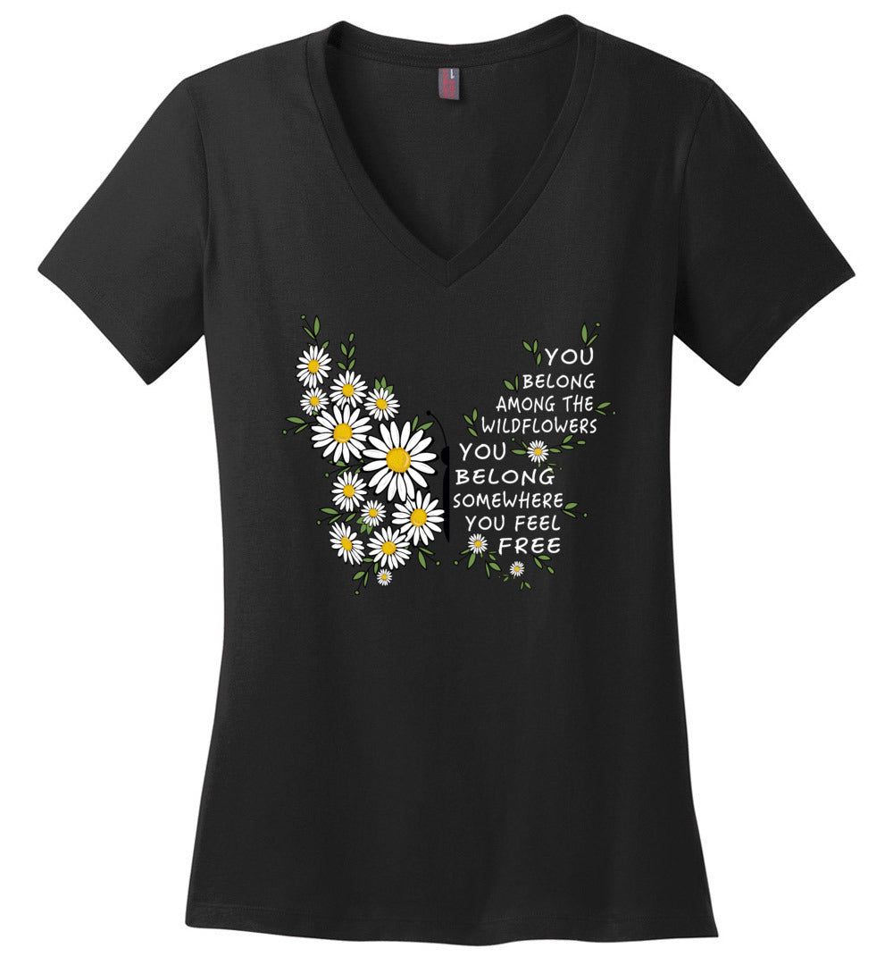 You Belong Among The Wildflowers Butterfly V-neck