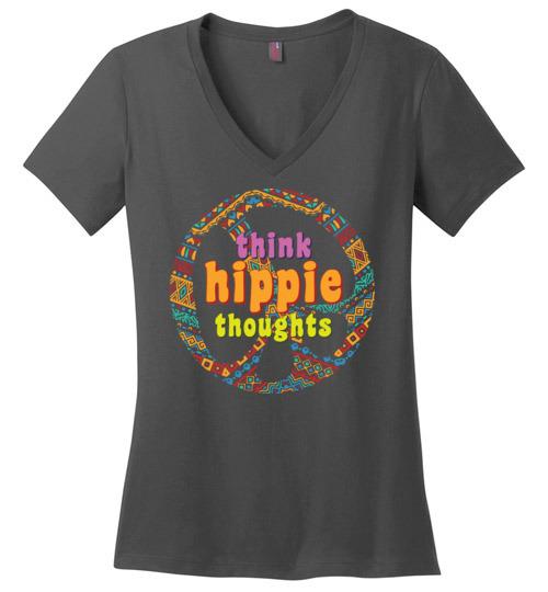 Think Hippie Thoughts VNeck Tee Heyjude Shoppe Charcoal S