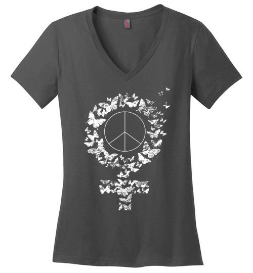 Peace Woman VNeck Tee Heyjude Shoppe Charcoal S