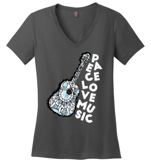 Peace Love Music VNeck Tee Heyjude Shoppe Charcoal S