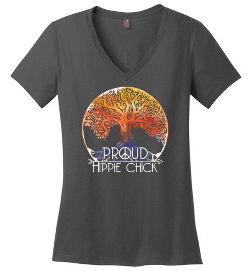 Hippie Chick VNeck Tee Heyjude Shoppe Charcoal S