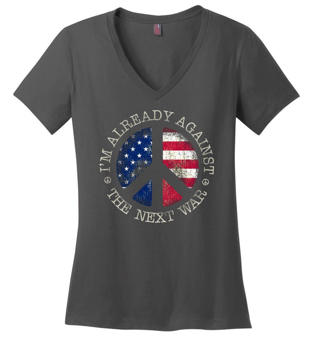Against The Next War Vneck Heyjude Shoppe Charcoal XS