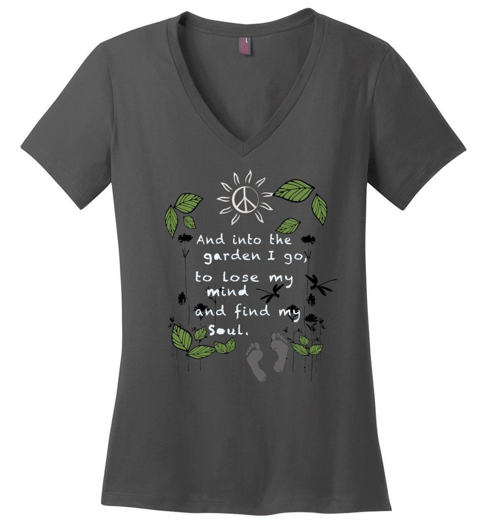 Into The Garden T-shirts Heyjude Shoppe Ladies V-Neck Charcoal XS