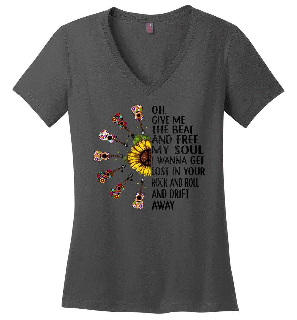 Sunflower Soul - Rock n Roll Heart Vneck Heyjude Shoppe Charcoal XS