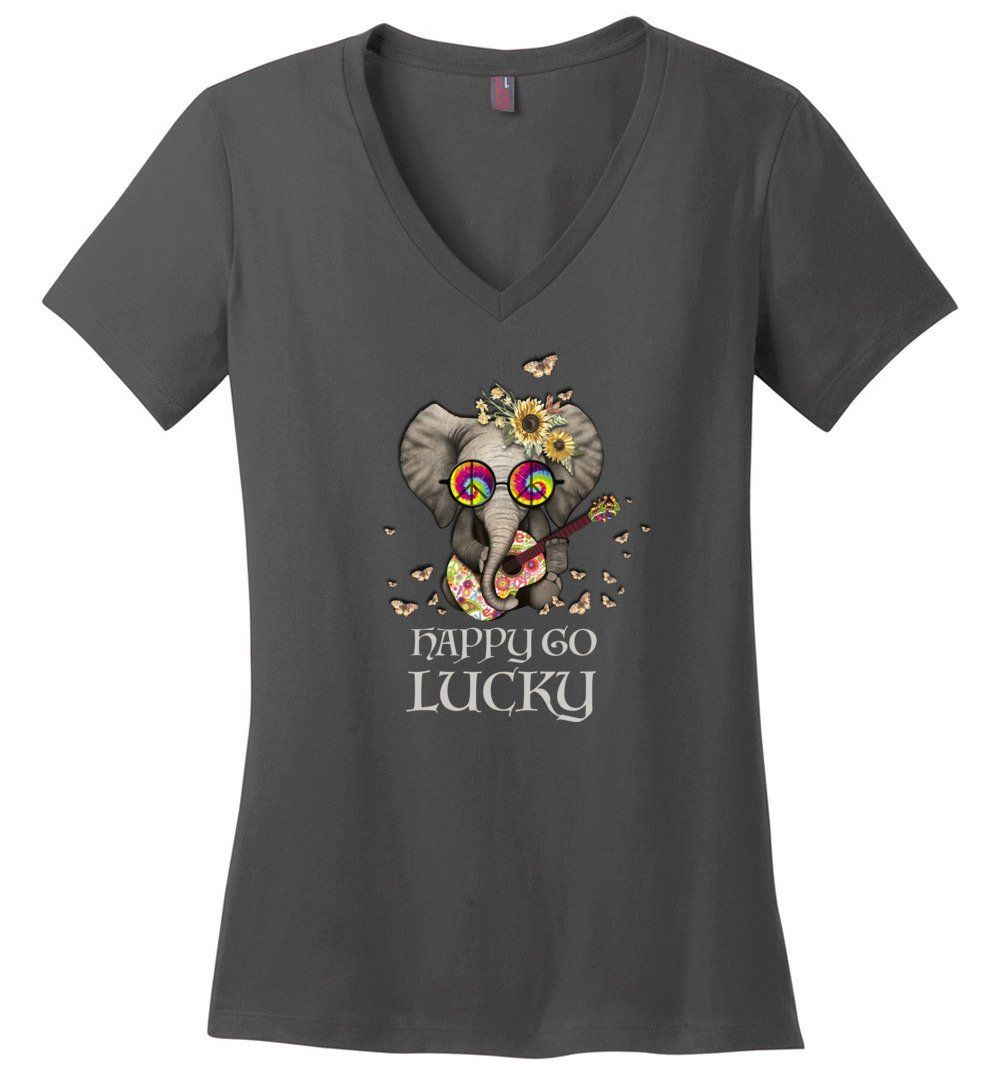 Hippie Elephant - Happy Go Lucky Vneck Heyjude Shoppe Charcoal XS