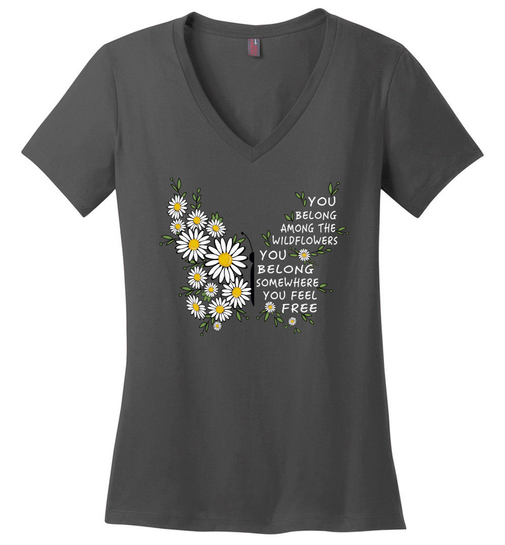 You Belong Among The Wildflowers Butterfly V-neck