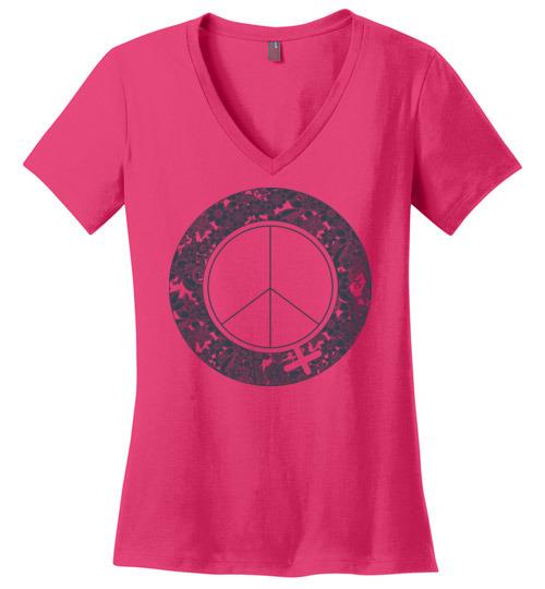 Peace Woman VNeck Tee Heyjude Shoppe Dark Fuchsia S