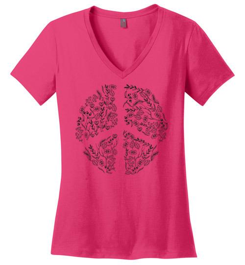 Peace In Nature - Peace Mom Vneck Tee Heyjude Shoppe Dark Fuchsia S
