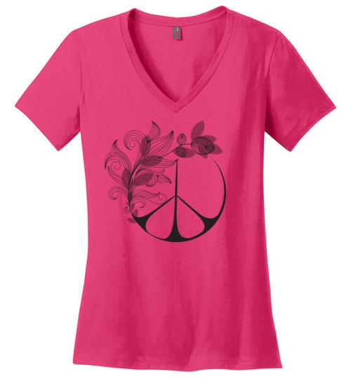 Peace In Nature - Peace Mom Vneck Tee Heyjude Shoppe Dark Fuchsia S