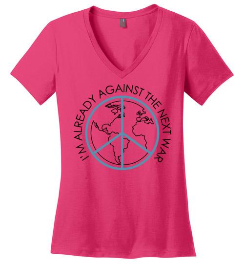Against The Next War Vneck - Peace Day Heyjude Shoppe Dark Fuchsia S